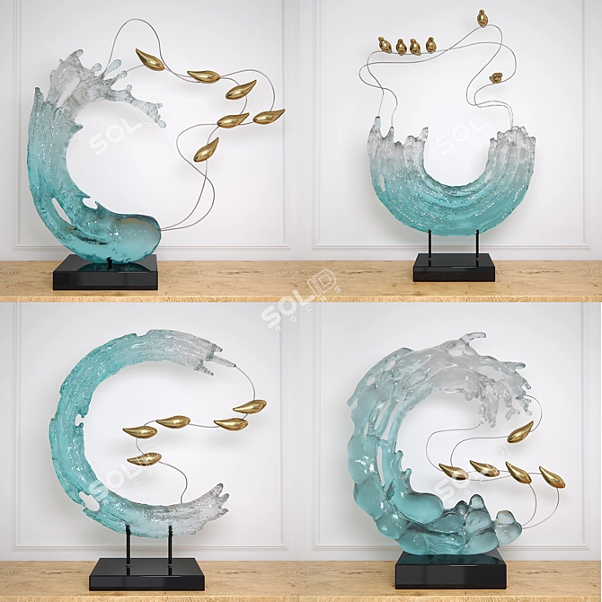 Birds in Resin: Abstract Glass Sculpture 3D model image 1