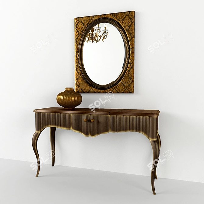 Elegant Art Deco Console & Mirror Set 3D model image 1