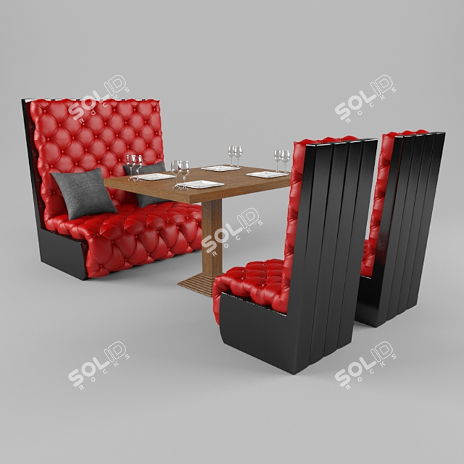 Sleek Sofa Set with Table 3D model image 1