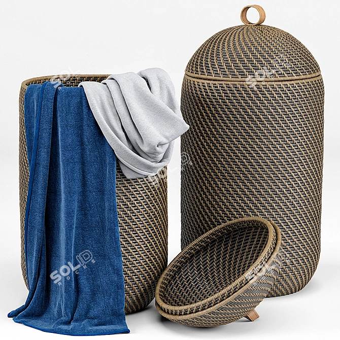 Global Bazaar Grey Rattan Tall Basket 3D model image 1