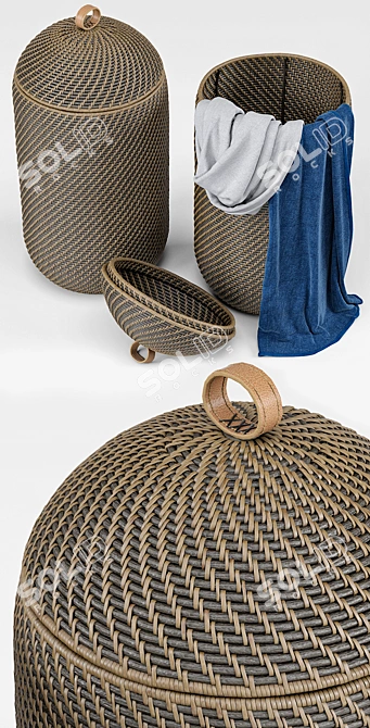 Global Bazaar Grey Rattan Tall Basket 3D model image 2