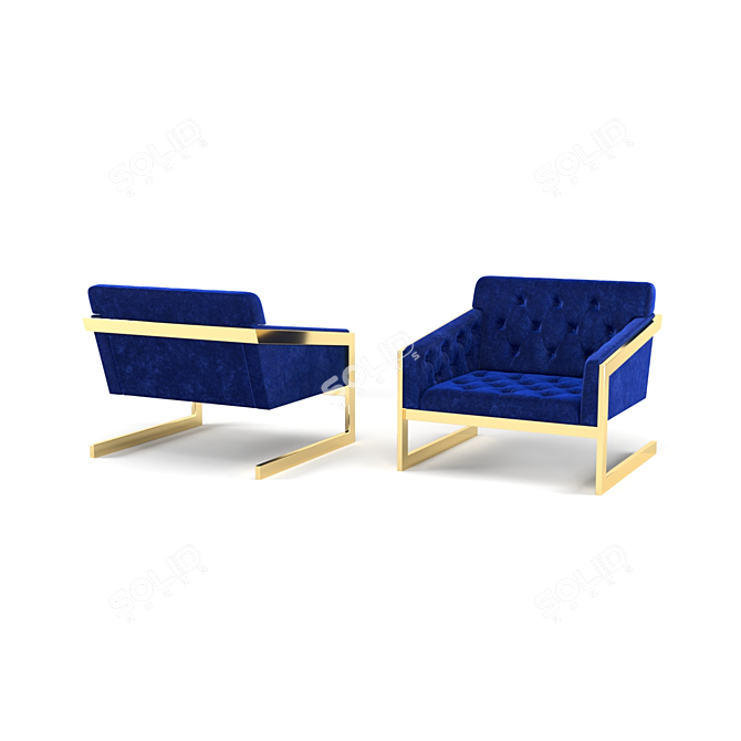 Elegant Brass & Velvet Lounge Chairs 3D model image 2