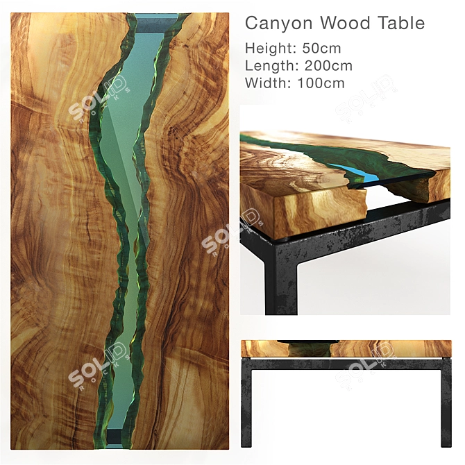 Rustic Canyon Wood Dining Table 3D model image 2