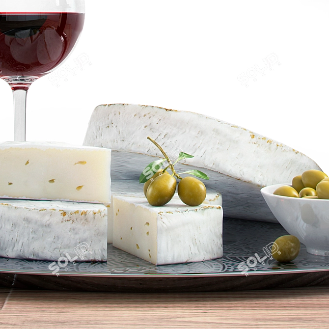 Delicious Brie Cheese with Olives 3D model image 2