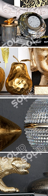 Golden Decor Collection: Figurines, Panels, Hourglass & Horn 3D model image 2