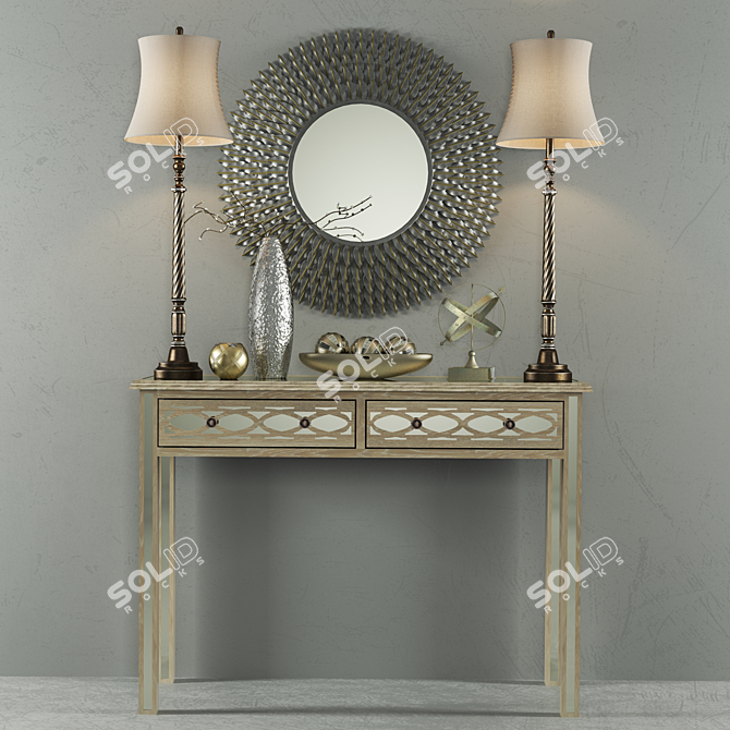 Hallway Table Set: Lamp, Table Lamp, Decor, Vase 3D model image 1