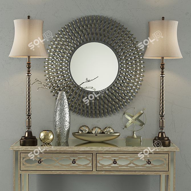 Hallway Table Set: Lamp, Table Lamp, Decor, Vase 3D model image 2