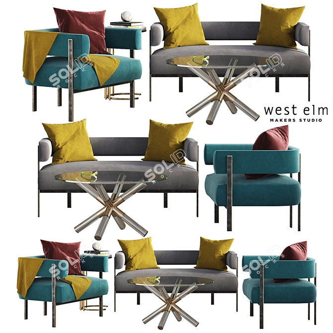 Modern Living Set: Vero Chair, Settee Sofa, Nesting Side & Coffee Table 3D model image 1