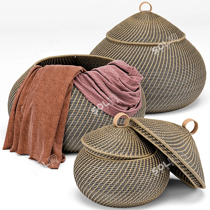 Title: Global Bazaar Grey Rattan Weave Basket 3D model image 1