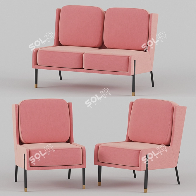 Sleek Blink Armchair Set 3D model image 1