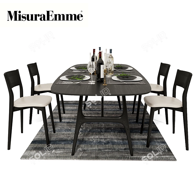 Modern Dining Set: Gaudi Table & Bertha Chairs 3D model image 1