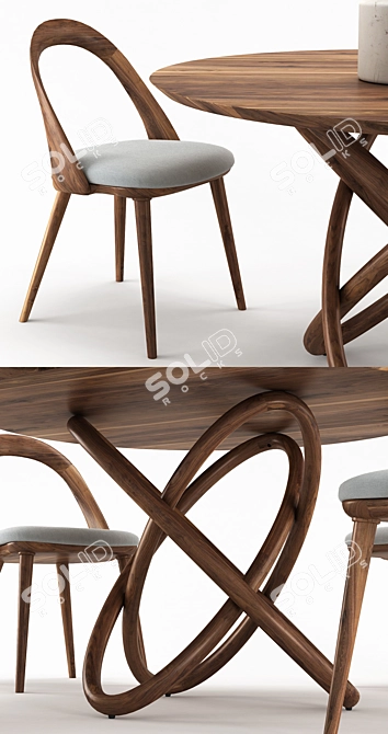 NORHOR Bergen Round Table & Walnut Chair 3D model image 2