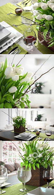 Elegant White Tulips Set 3D model image 2