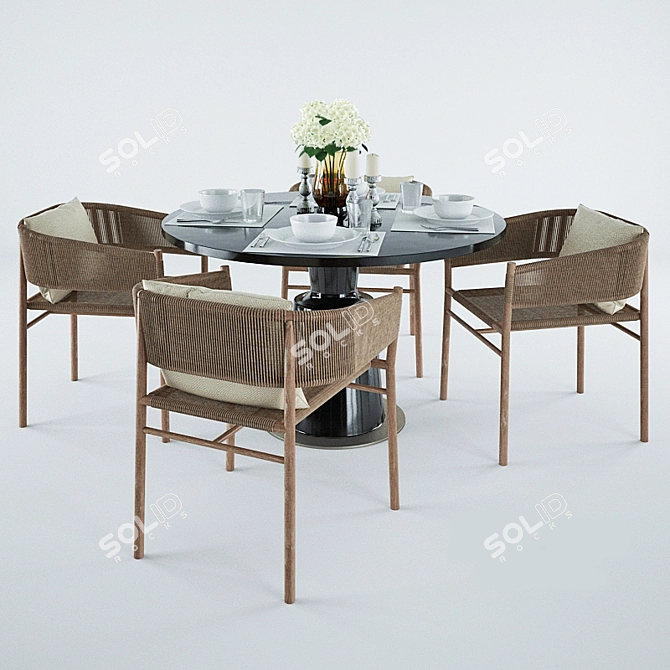 Teak & Rope Kilt Armchair and Peso Table Set 3D model image 1