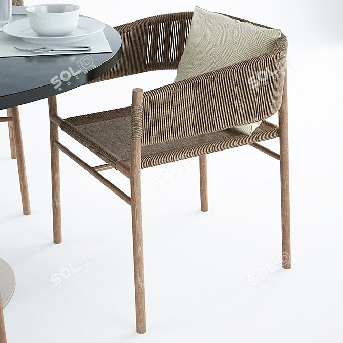 Teak & Rope Kilt Armchair and Peso Table Set 3D model image 3