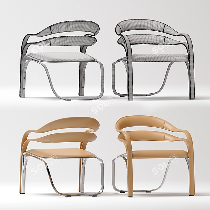 Siena Leather Fettuccini Chair 3D model image 3