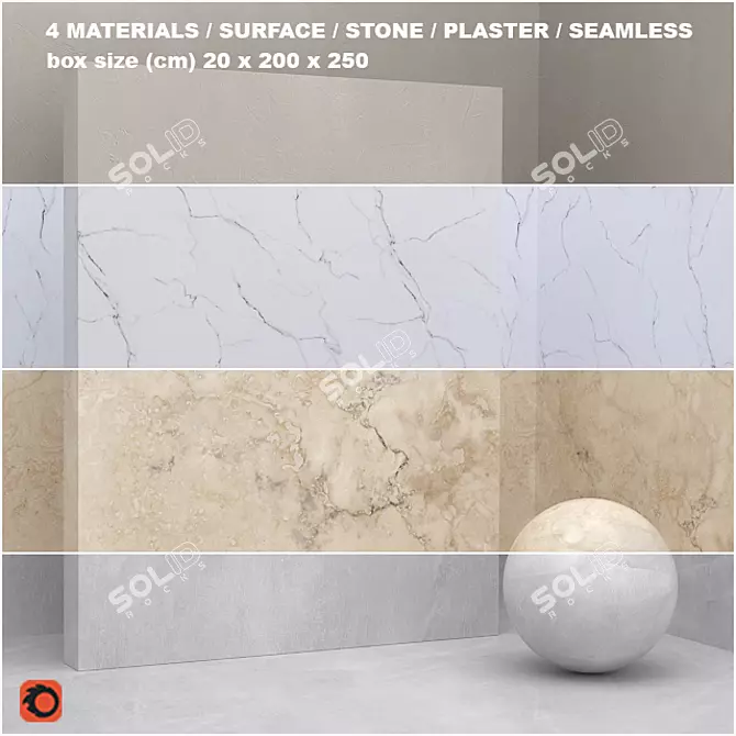 Seamless Stone & Plaster Set - 4 Materials 3D model image 1