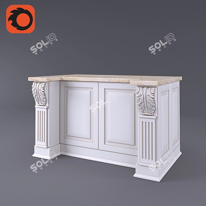 Elegant Kitchen Island with Pillars 3D model image 2