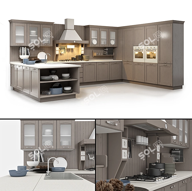 Snaidero Kitchen Set: Sink, Oven, Hob, Hood 3D model image 1