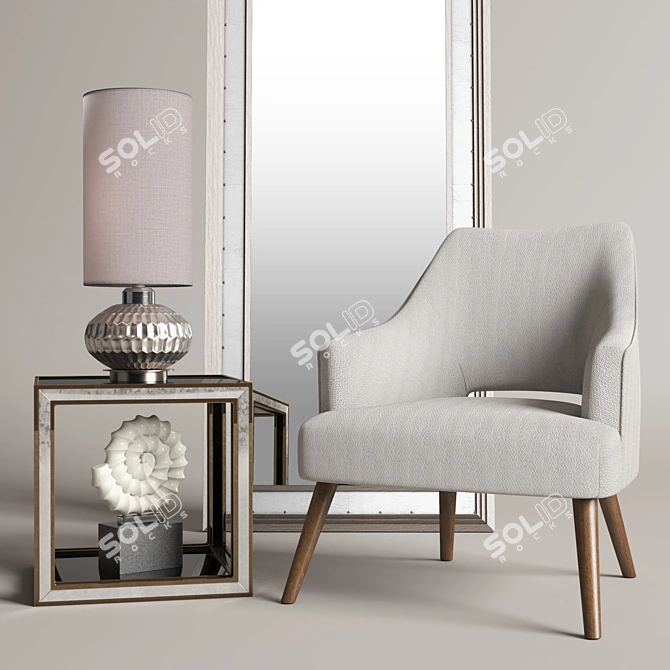 Chenille Comfort: Dree Accent Chair & Barren Mirror 3D model image 1