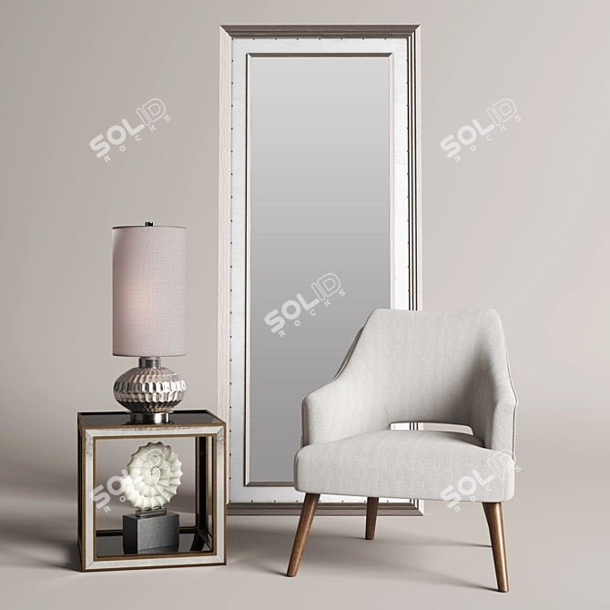 Chenille Comfort: Dree Accent Chair & Barren Mirror 3D model image 2