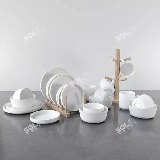 Luxurious White and Gold Dish Set 3D model image 1