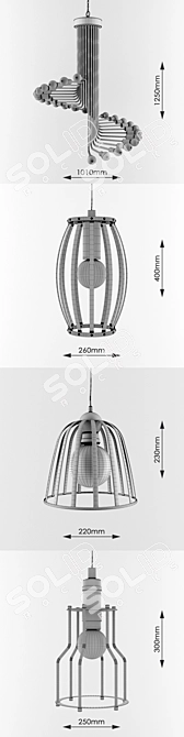 Nordic Loft Industrial Chandelier 3D model image 2