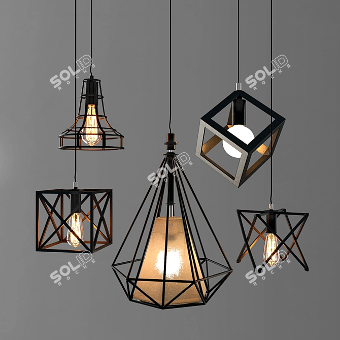 Nordic Loft Wrought Iron Chandelier 3D model image 1