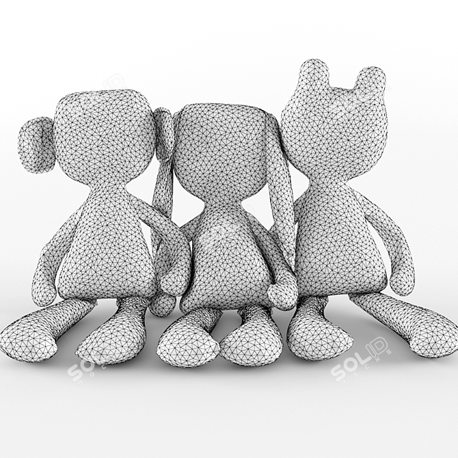 Adorable Textile Animal Toys 3D model image 2