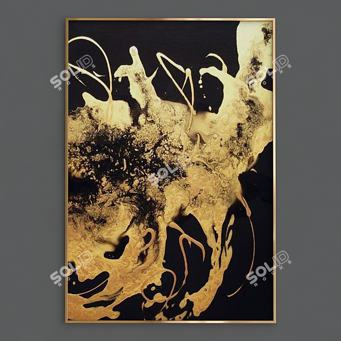 Mystic Metallic Art: Black & Gold Abstract 3D model image 1