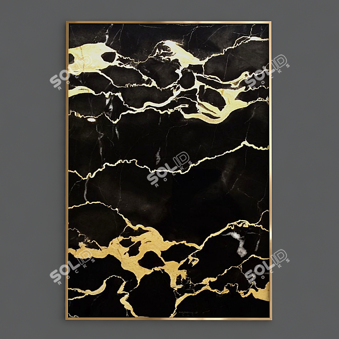 Mystic Metallic Art: Black & Gold Abstract 3D model image 3