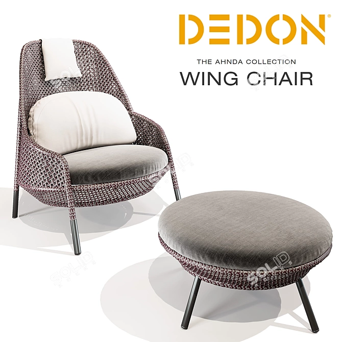 AHNDA Wing Chair and Footstool: Elegant Comfort for Ultimate Relaxation. 3D model image 1