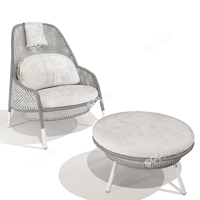 AHNDA Wing Chair and Footstool: Elegant Comfort for Ultimate Relaxation. 3D model image 3