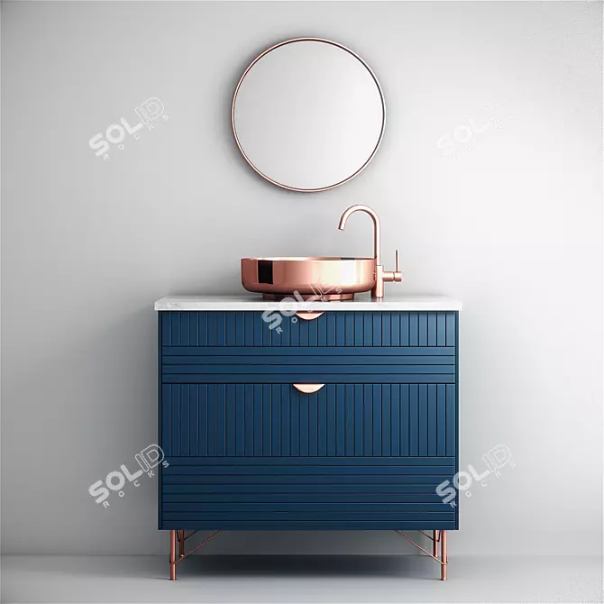 Modern Square Washbasin Set | Stylish Furniture & Mirror 3D model image 1