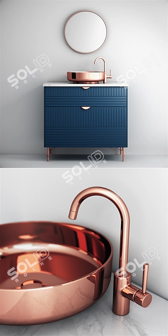 Modern Square Washbasin Set | Stylish Furniture & Mirror 3D model image 2