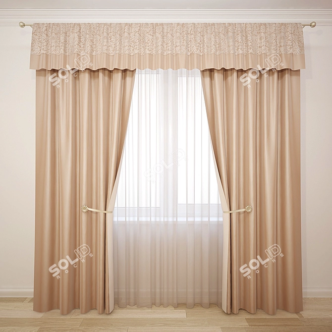 Title: Straight Shadow Curtains with Chic Trim 3D model image 1