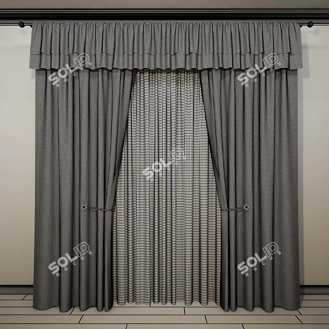 Title: Straight Shadow Curtains with Chic Trim 3D model image 2