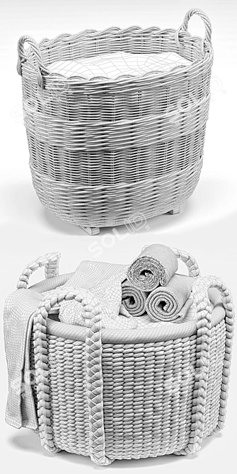 Title: Coastal Rustic Wicker Basket 3D model image 3