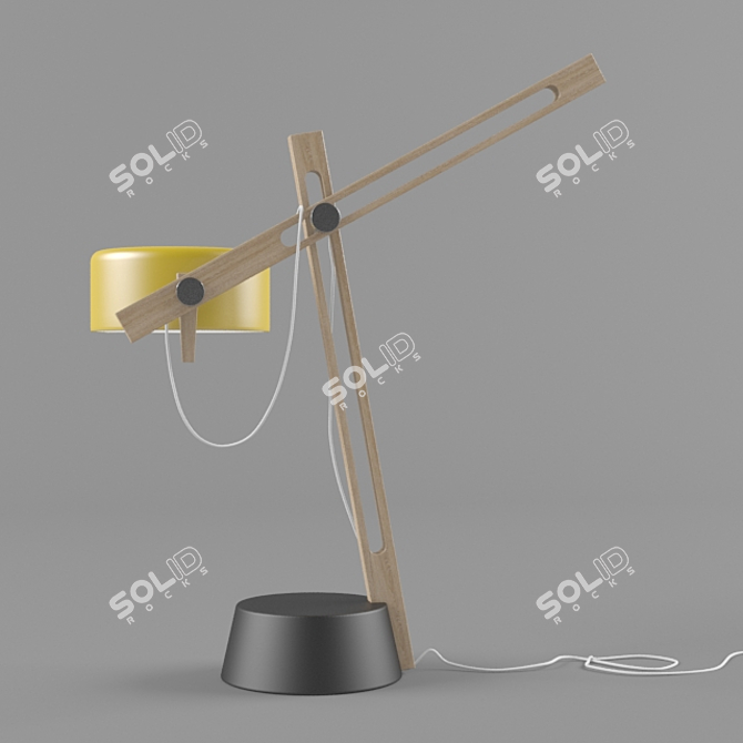 Modern Oak Wood and Chrome COMPAS Table Lamp 3D model image 1