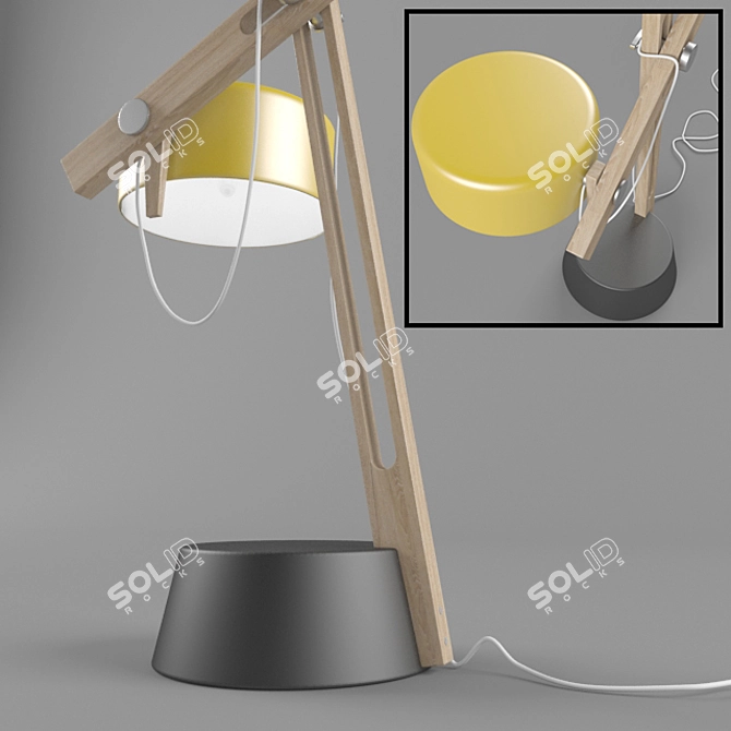 Modern Oak Wood and Chrome COMPAS Table Lamp 3D model image 3