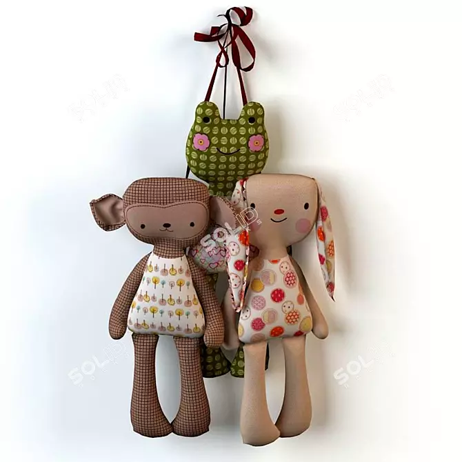 Adorable Hanging Textile Toys 3D model image 1