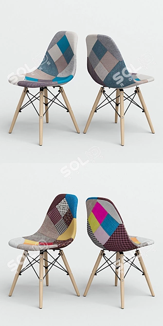 Colorful Eames Style Patchwork Chair 3D model image 2