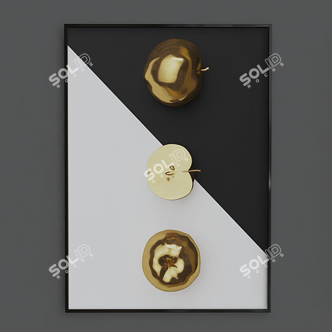 Nordic Kitchen Wall Art: Gold Apple & Banana 3D model image 1