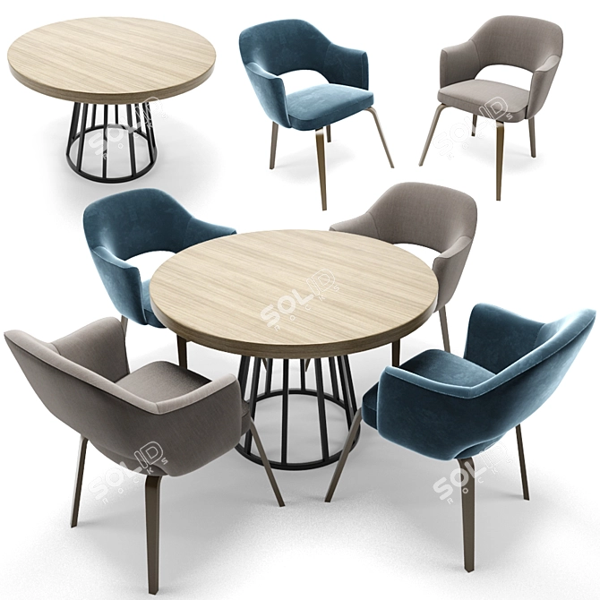 Saarinen Woodlegs Executive Chair & Round Table 3D model image 1