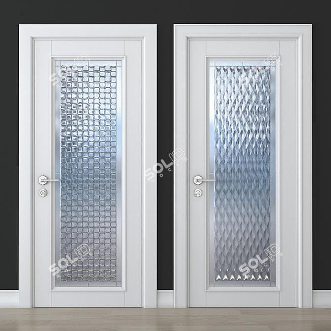 Elegant Glass door with Stained-Glass Window 3D model image 1