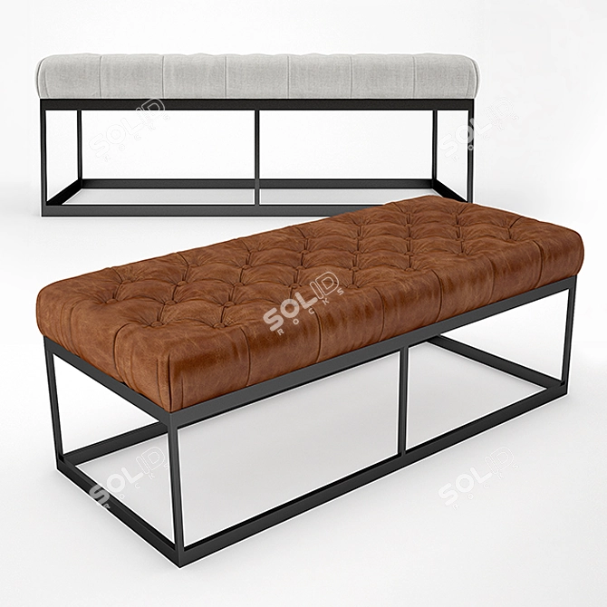 Tufted Leather Metal Bench 3D model image 1