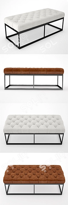 Tufted Leather Metal Bench 3D model image 2