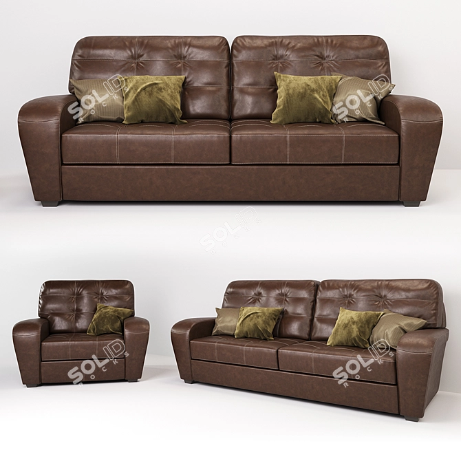 Montreal Leather Sofa & Armchair: Classic Comfort 3D model image 1