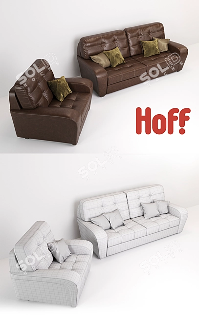 Montreal Leather Sofa & Armchair: Classic Comfort 3D model image 3