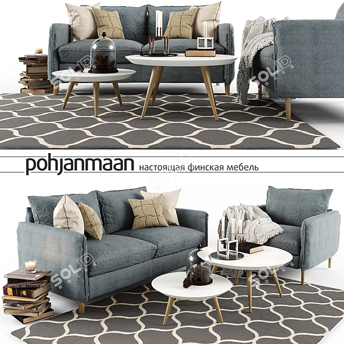 Elegant Pohjanmaan Sofa Set 3D model image 1